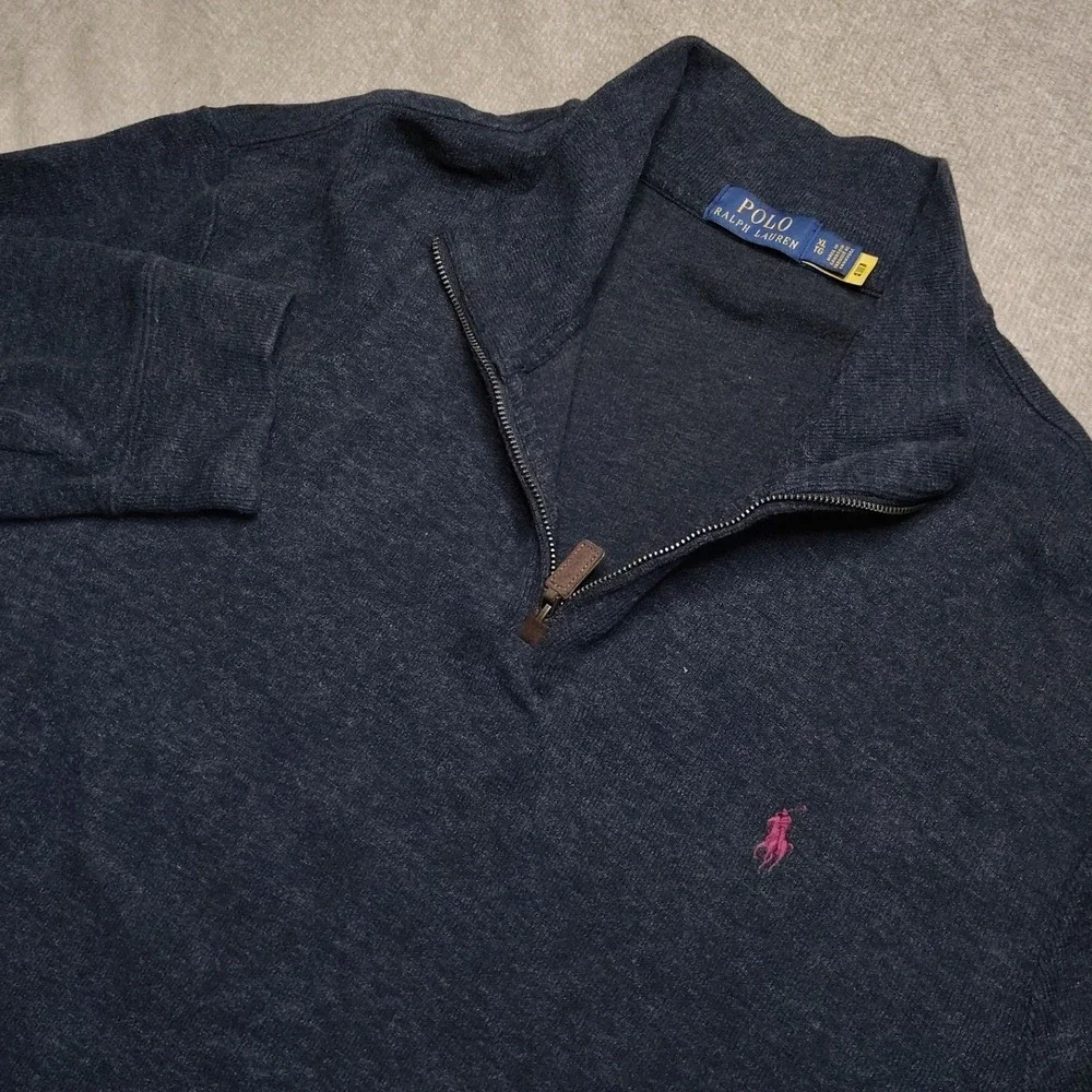 Polo Ralph Lauren 1/4 Mens XL Gray Cotton Mock Neck Pullover Sweater Preppy
